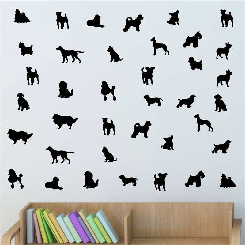 JURUOXIN 38 Pcs/Set Dog Wall Decals Vinyl Animal Sticker Animal Footprint Wall Art Decoration for Kids Boy Girl Baby Nursery Bedroom Living Room Animal Tracks Decor YMX61 (Black) - Image 1
